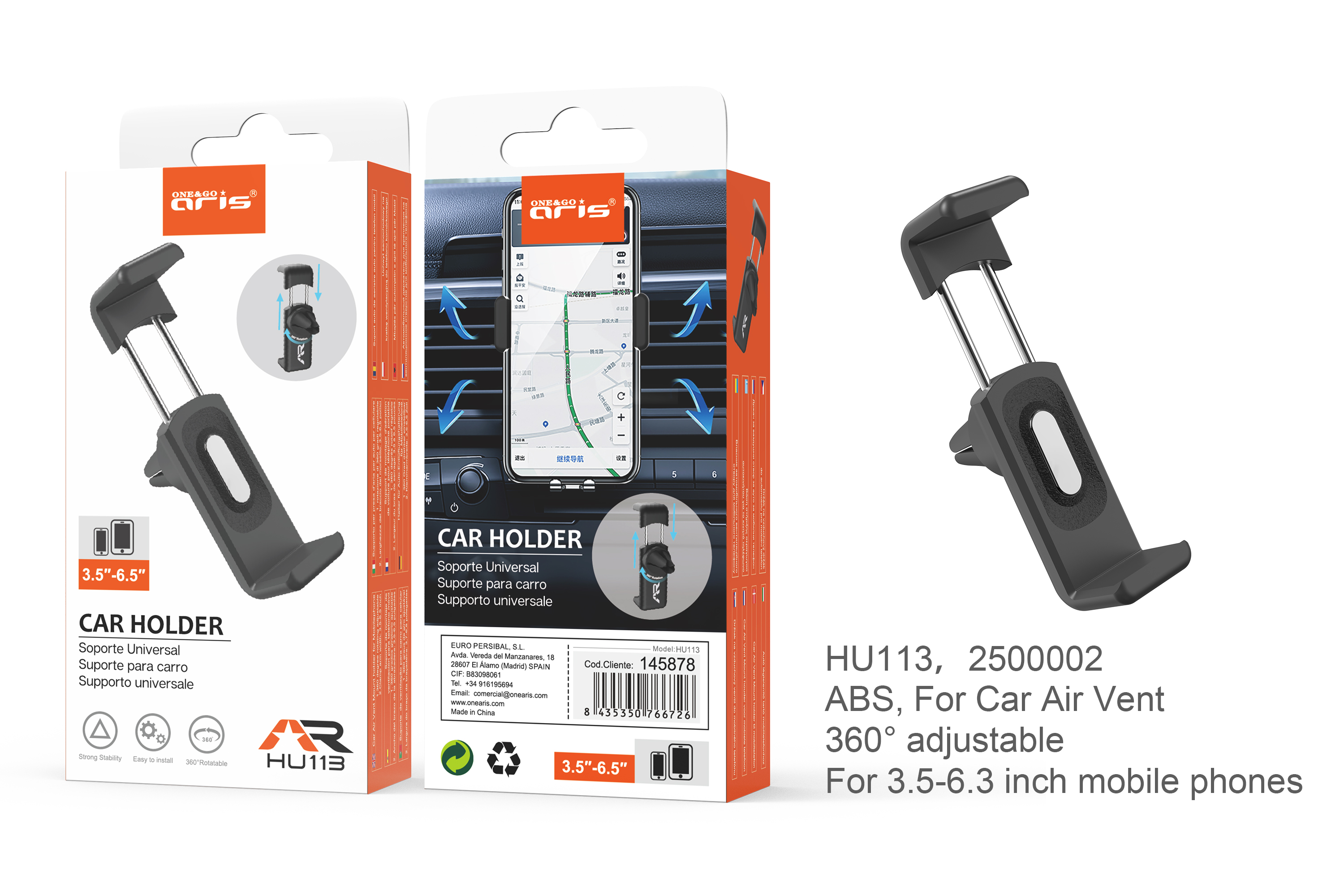 HU113 -Soporte ARIS, para movil Airvent, Negro