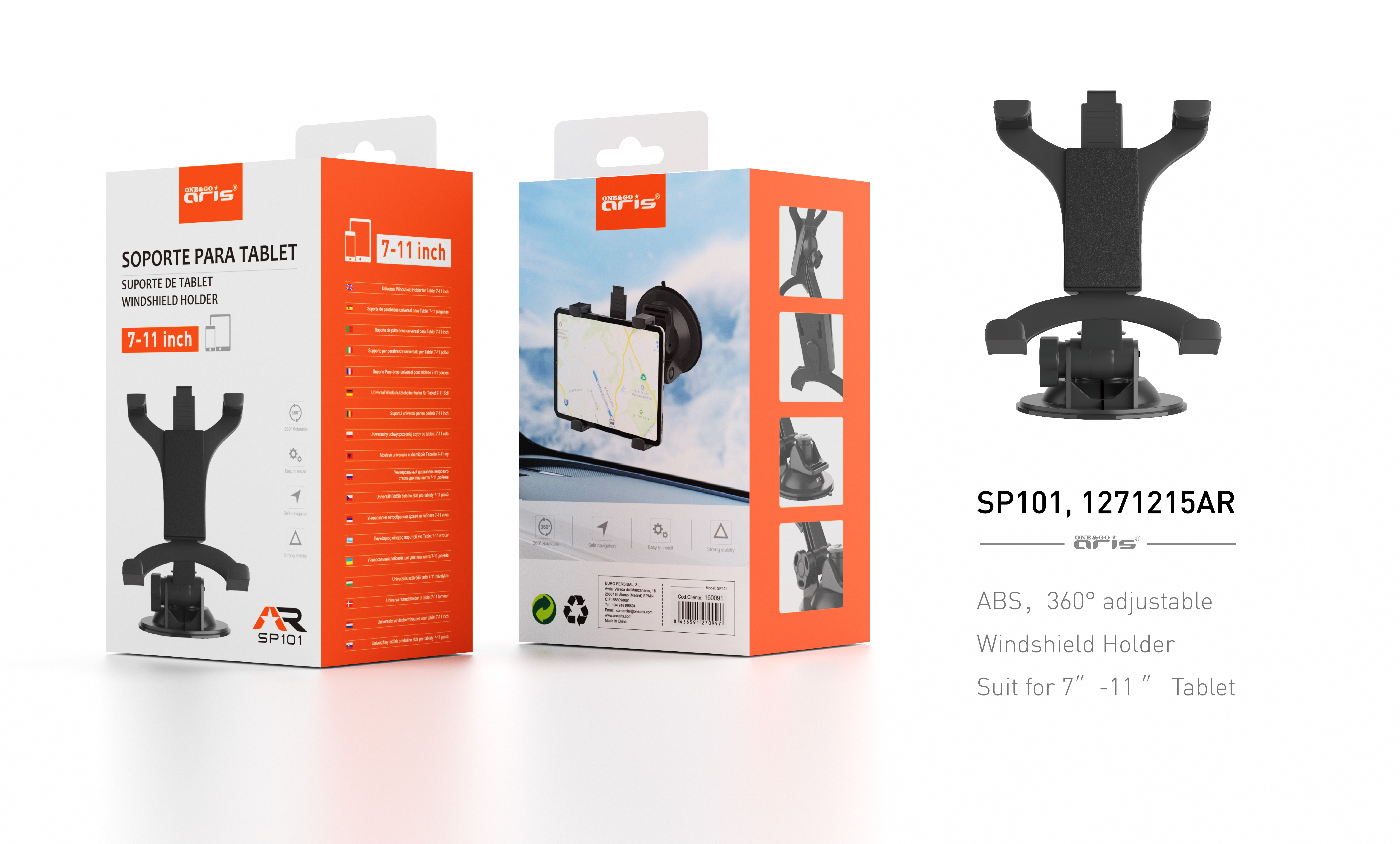 SP1001 -  Soporte universal Aris para tablet, 7-11", Negro